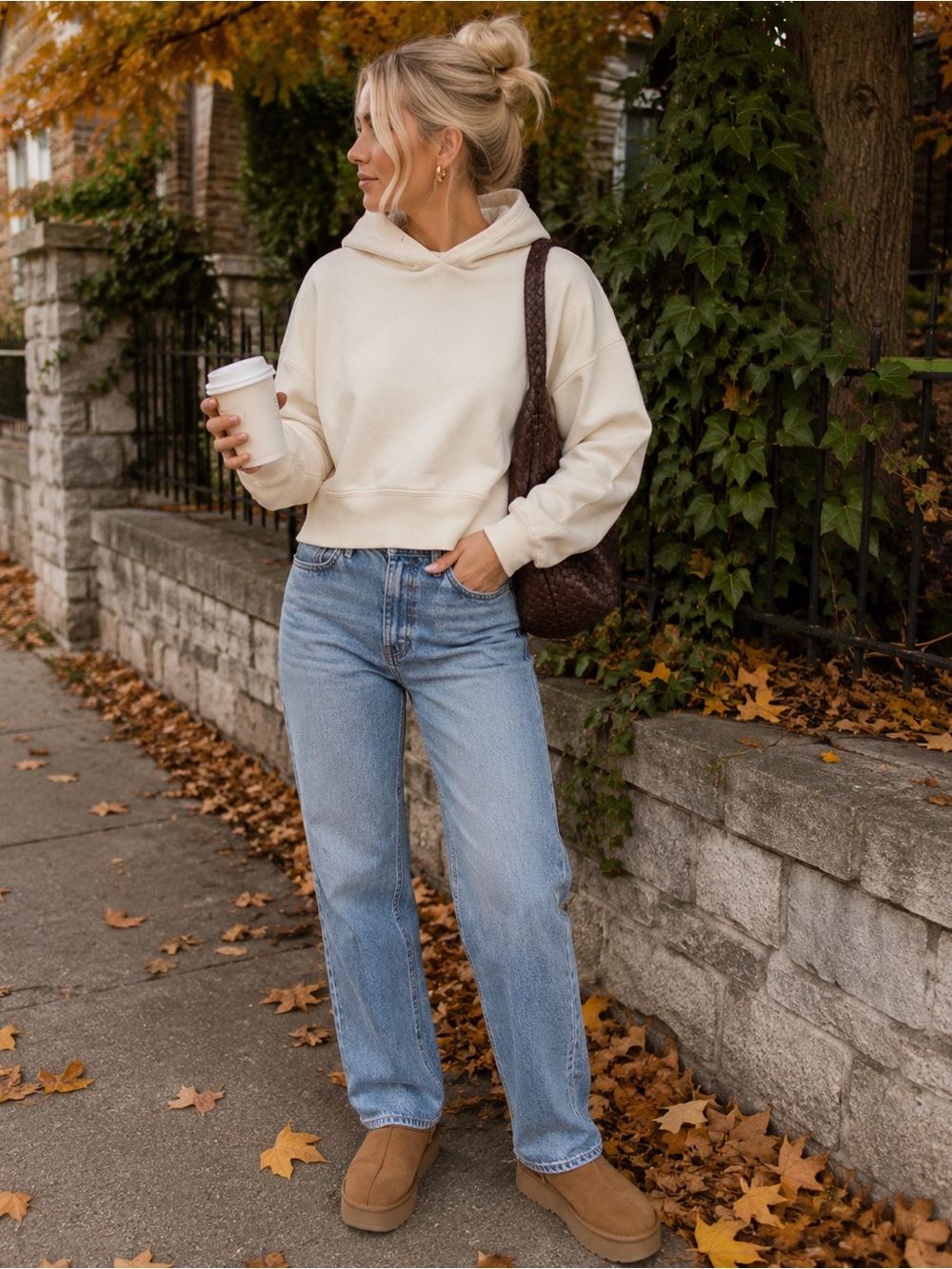 Zara Cream Lightly Cropped Hoodie